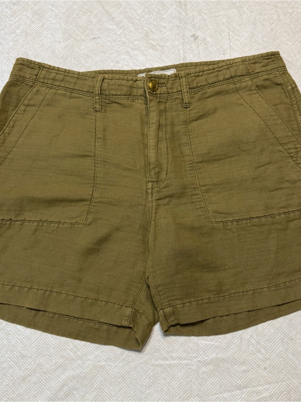 Free People Olive Utility Linen-Blend Utility Shorts with Gold Details